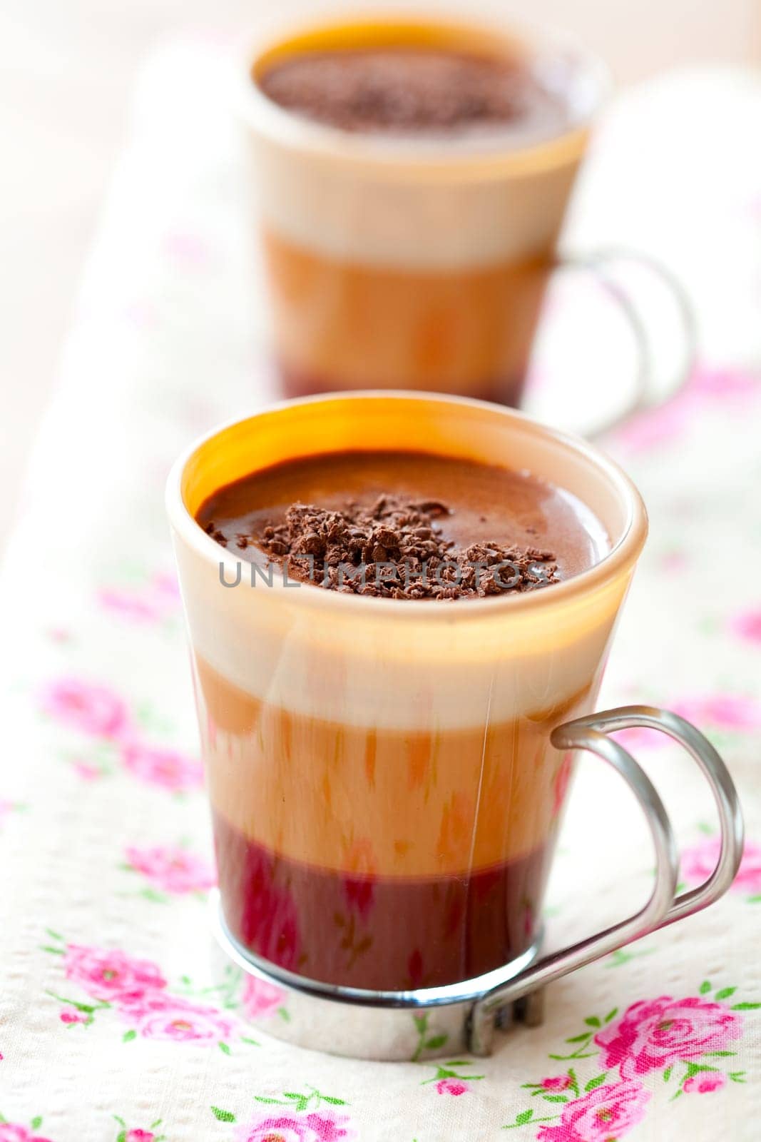 Close-up of delicious hot chocolate with chocolate sprinkles