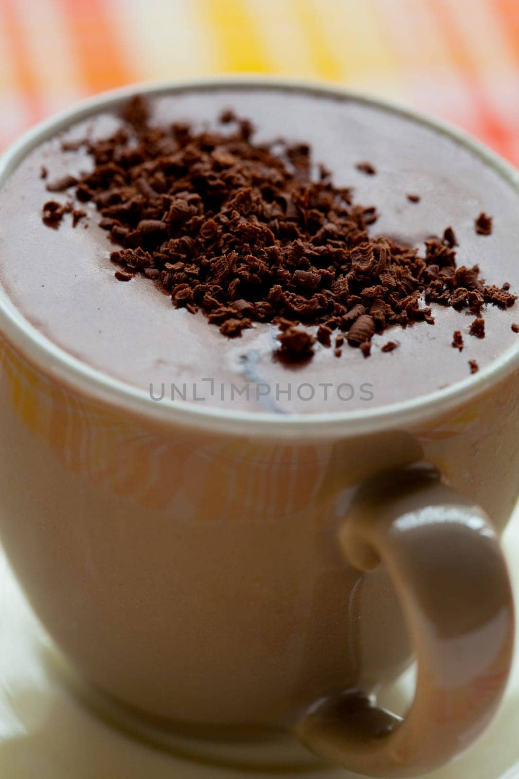 Close-up of delicious hot chocolate with chocolate sprinkles