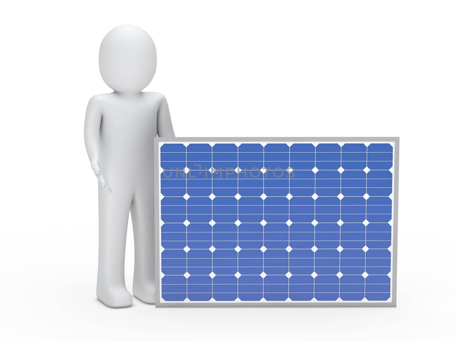 3d man solar panel blue energy human
