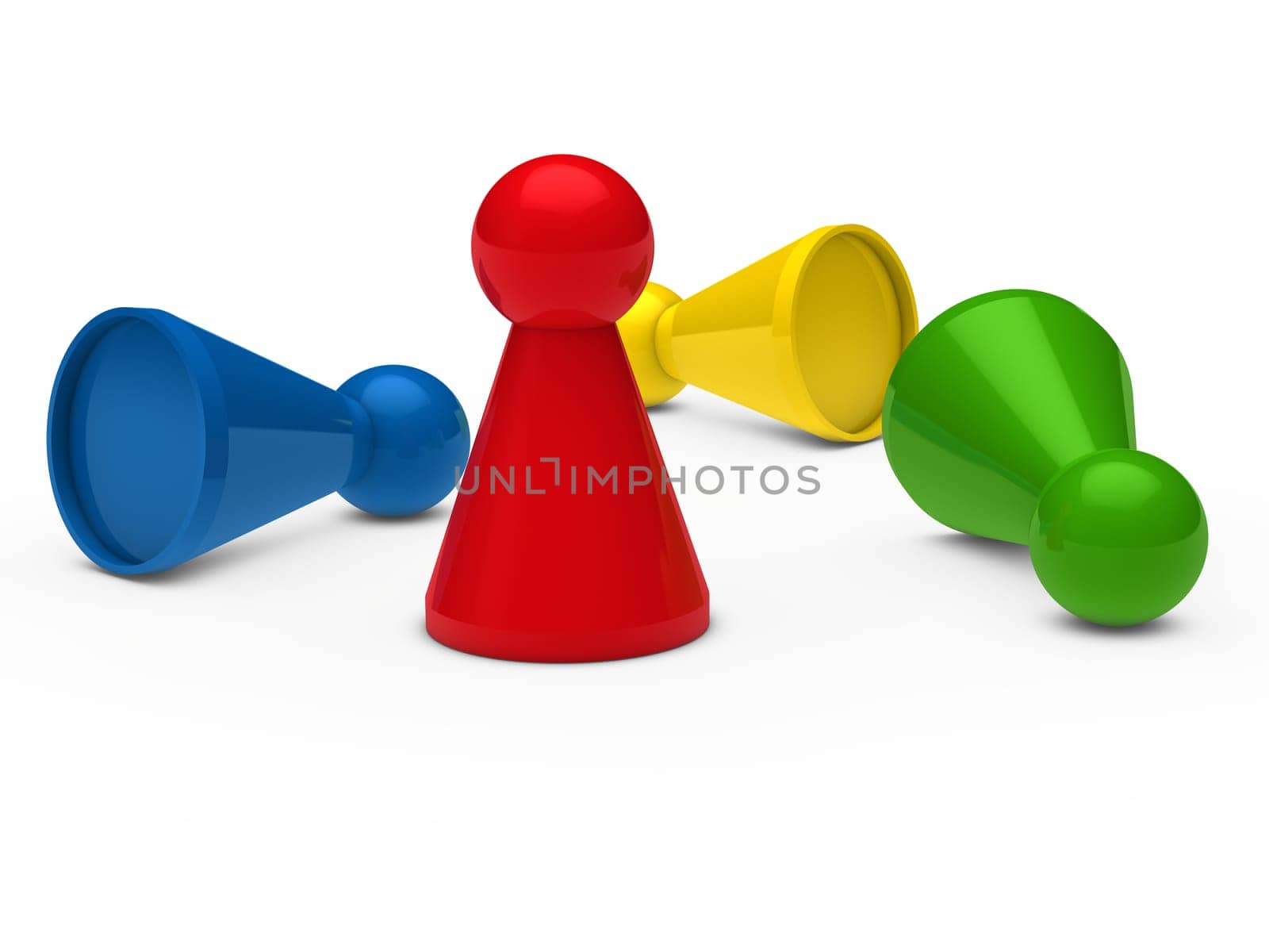 3d game figure team blue red green