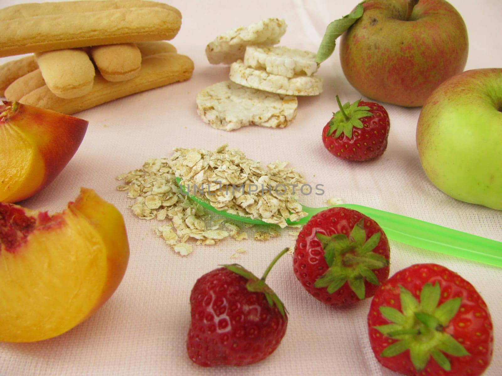 Toddler nutrition with fruit,biscuits and oatmeal
