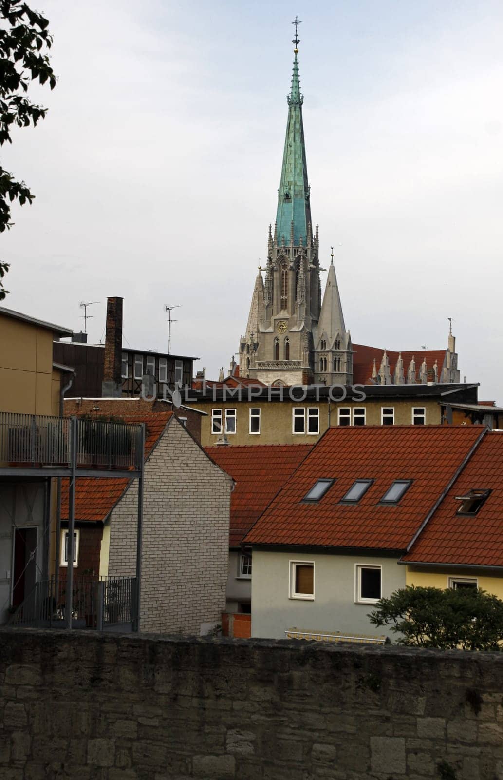 Old town Mühlhausen with tower of St. Mary's Church