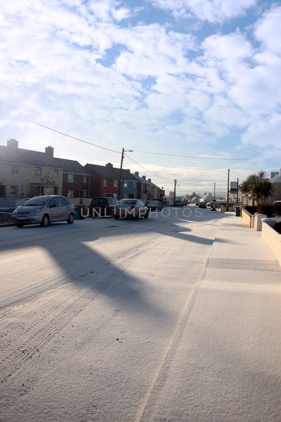a snowy covered town scene in ballybunion ireland