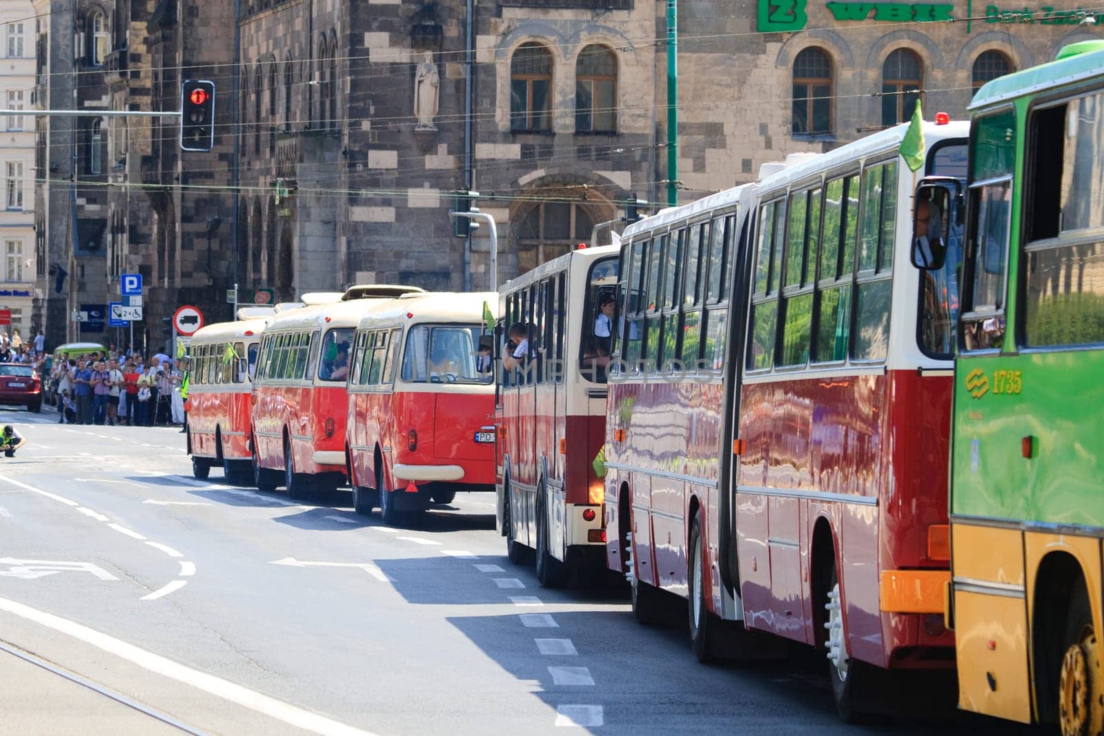 POZNAN, POLAND - JUNE 26, 2010 celebration of the 130th anniversary of MPK Poznan sp. z o.o. combined with a solemn parade of the vehicles. Both buses and tramways were put in ordered cue from the oldest to the newest starting from the horse tramway (1880