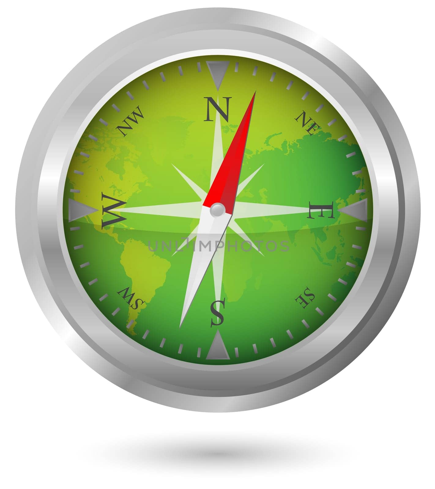 Illustration of Compass Icon With World Map