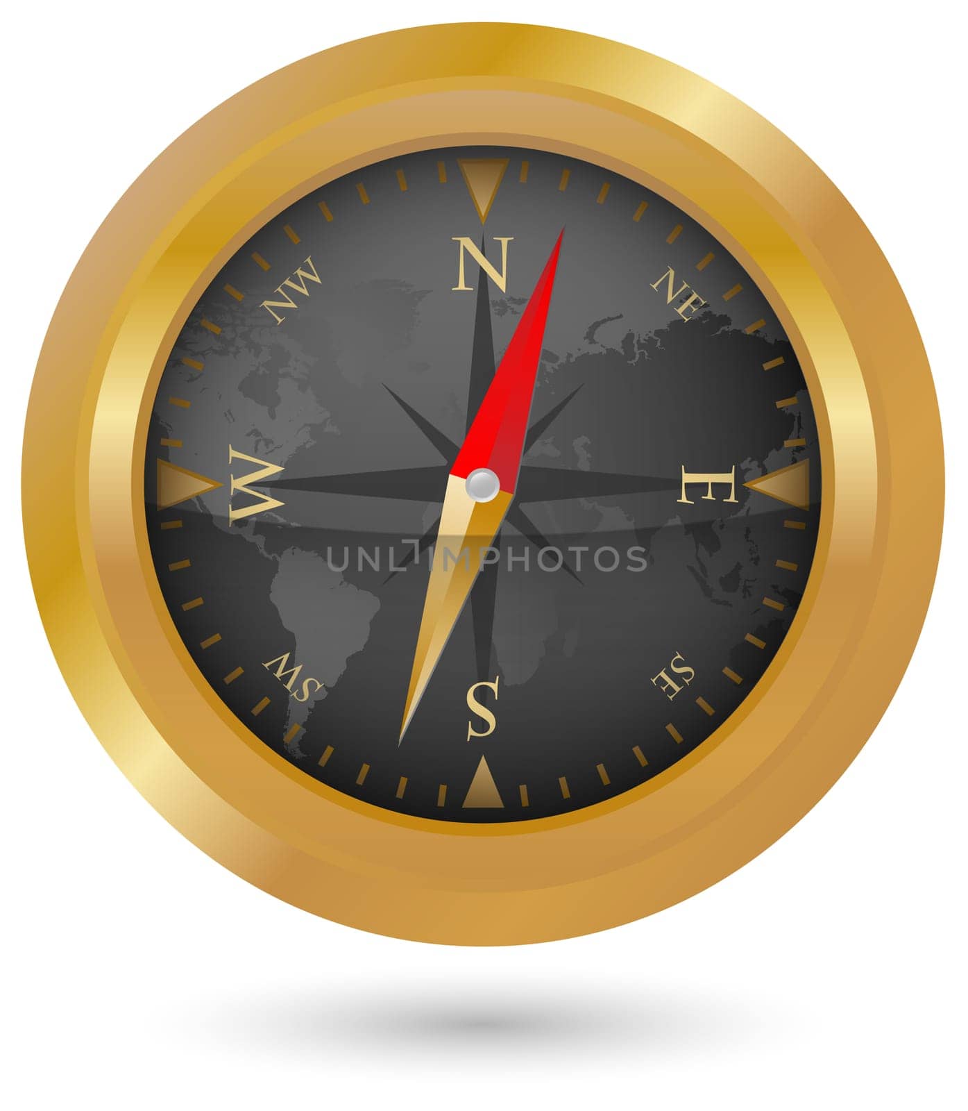 Illustration of Golden Compass Icon With World Map