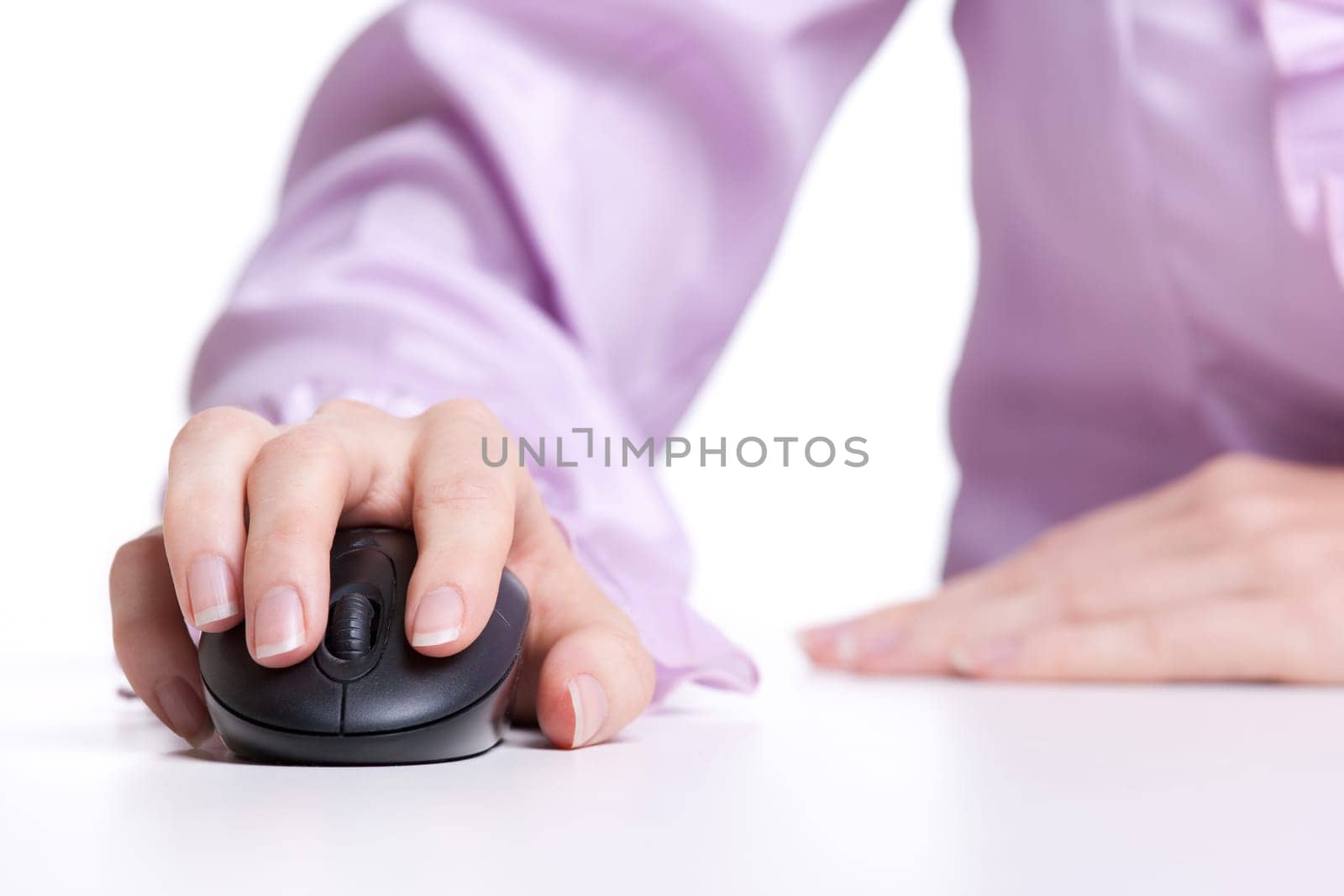 Woman click on wireless mouse