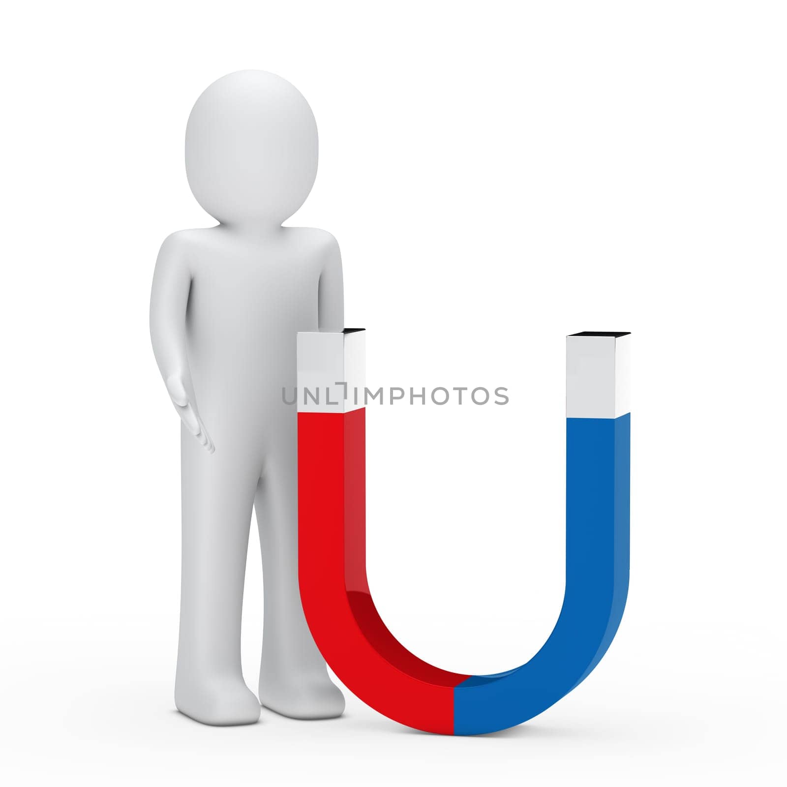 3d man stand next magnet red blue