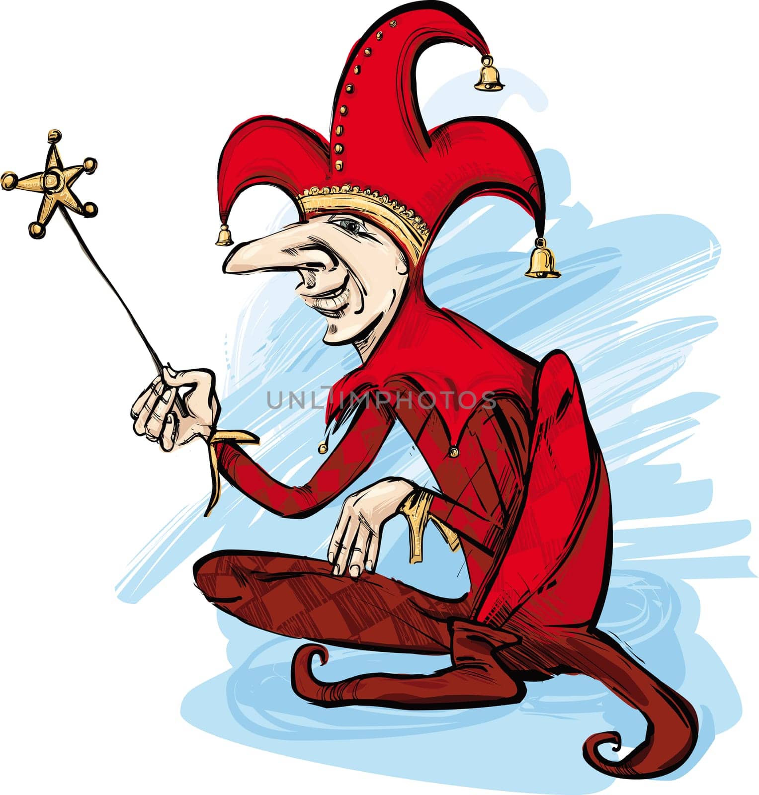 illustration of court jester in red costume