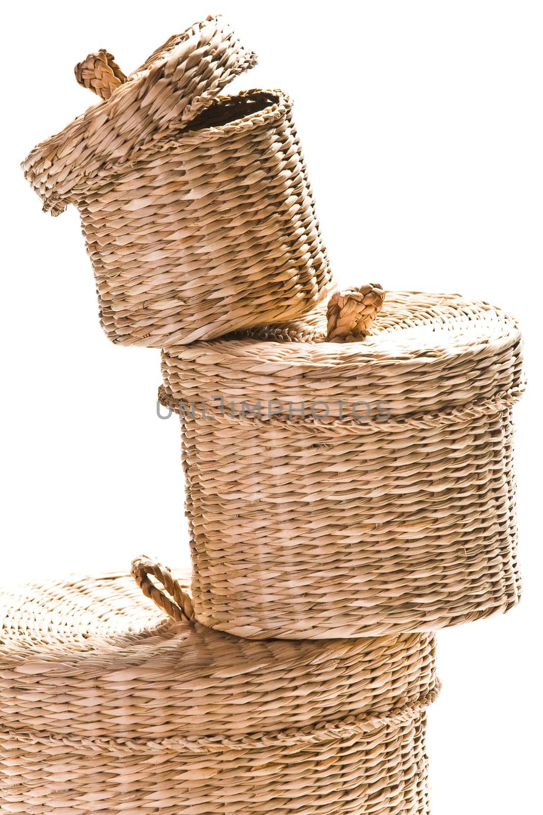 Brown baskets isolated on bright white background
