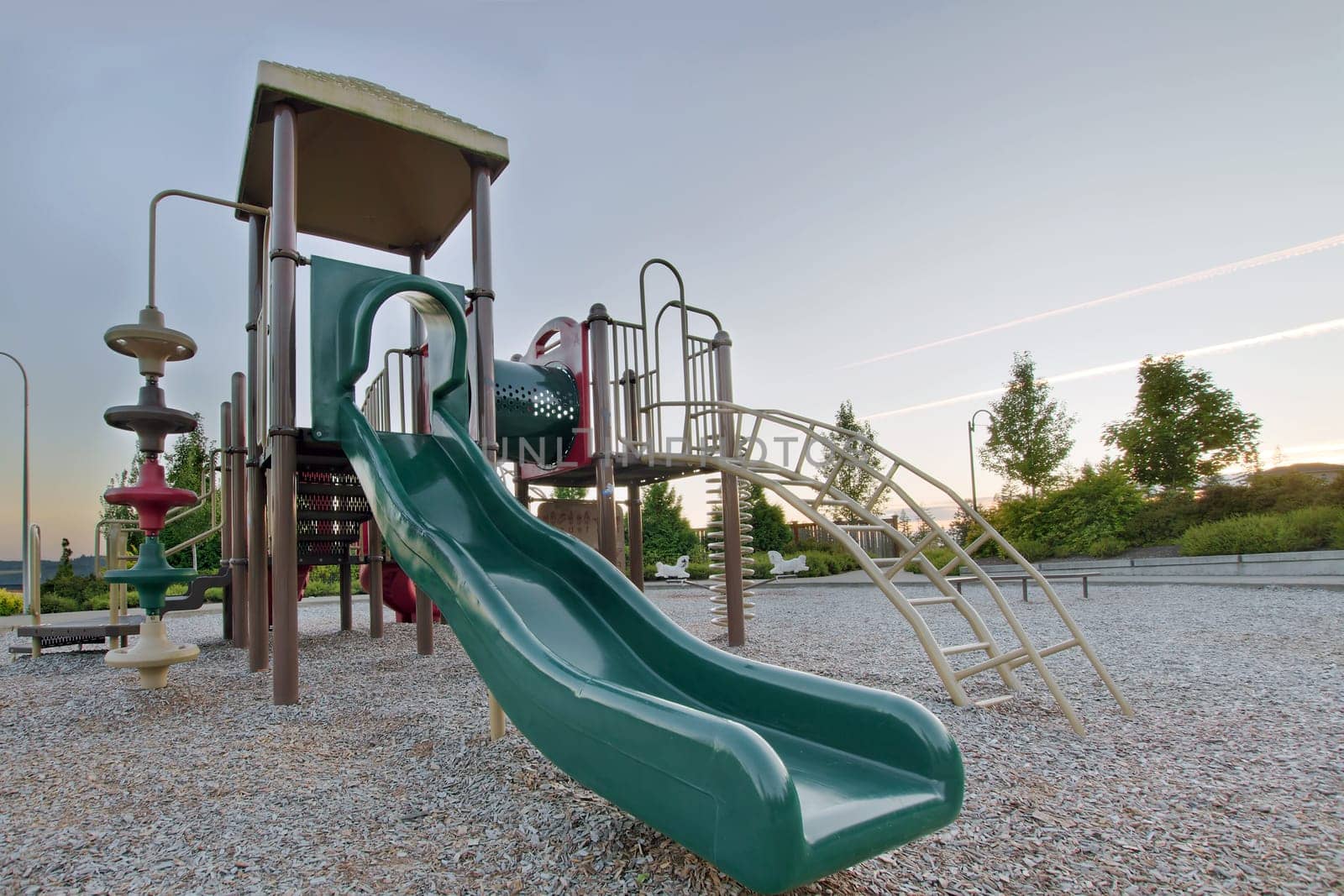 Neighborhood Public Park Children Playground Gym Structure in Suburban Area