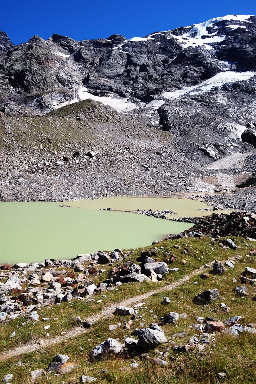 Locce Lake, Monte Rosa in background, Italian alps