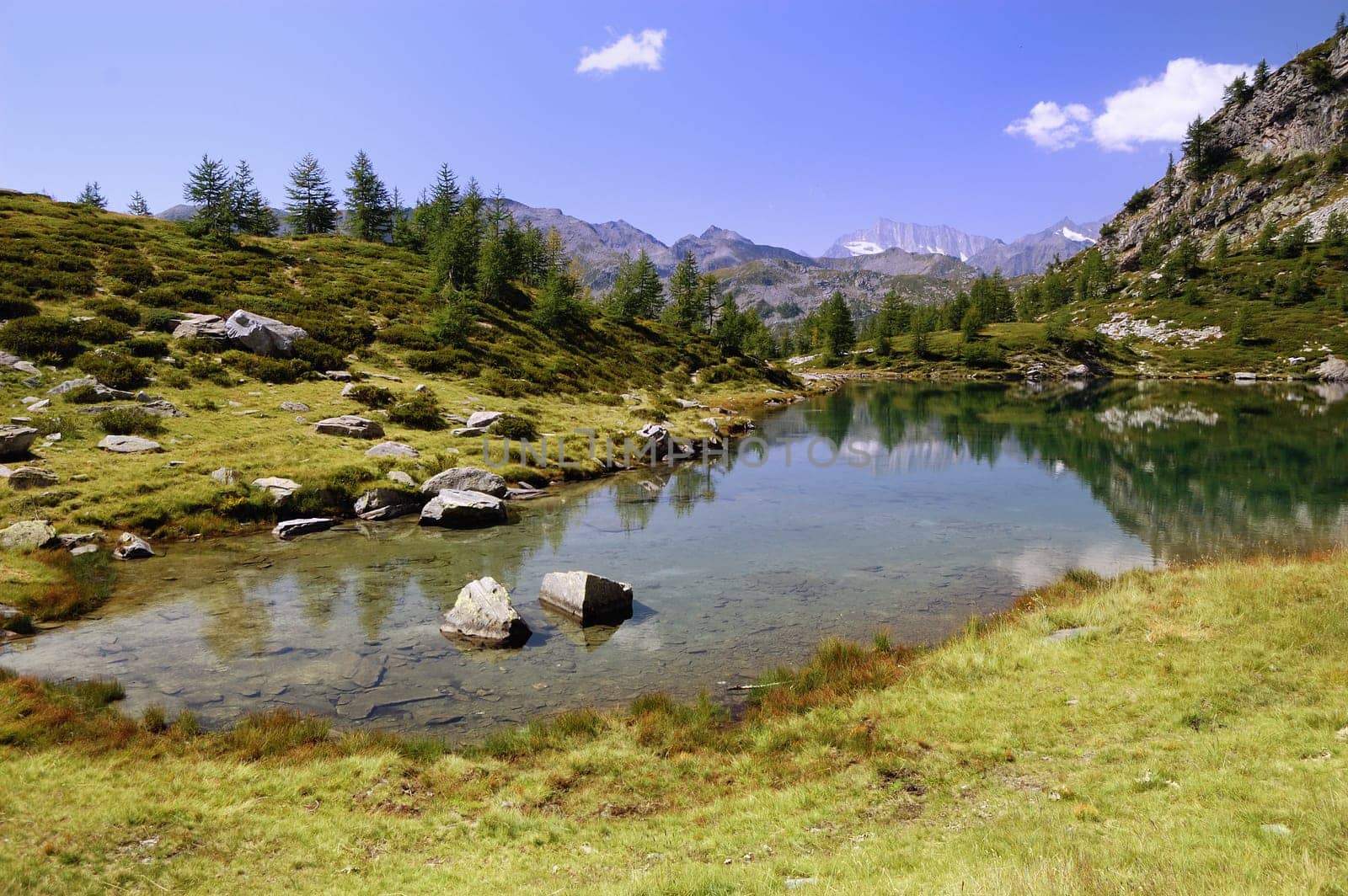 Summer Alpine lake view, Agro Lake, Italy