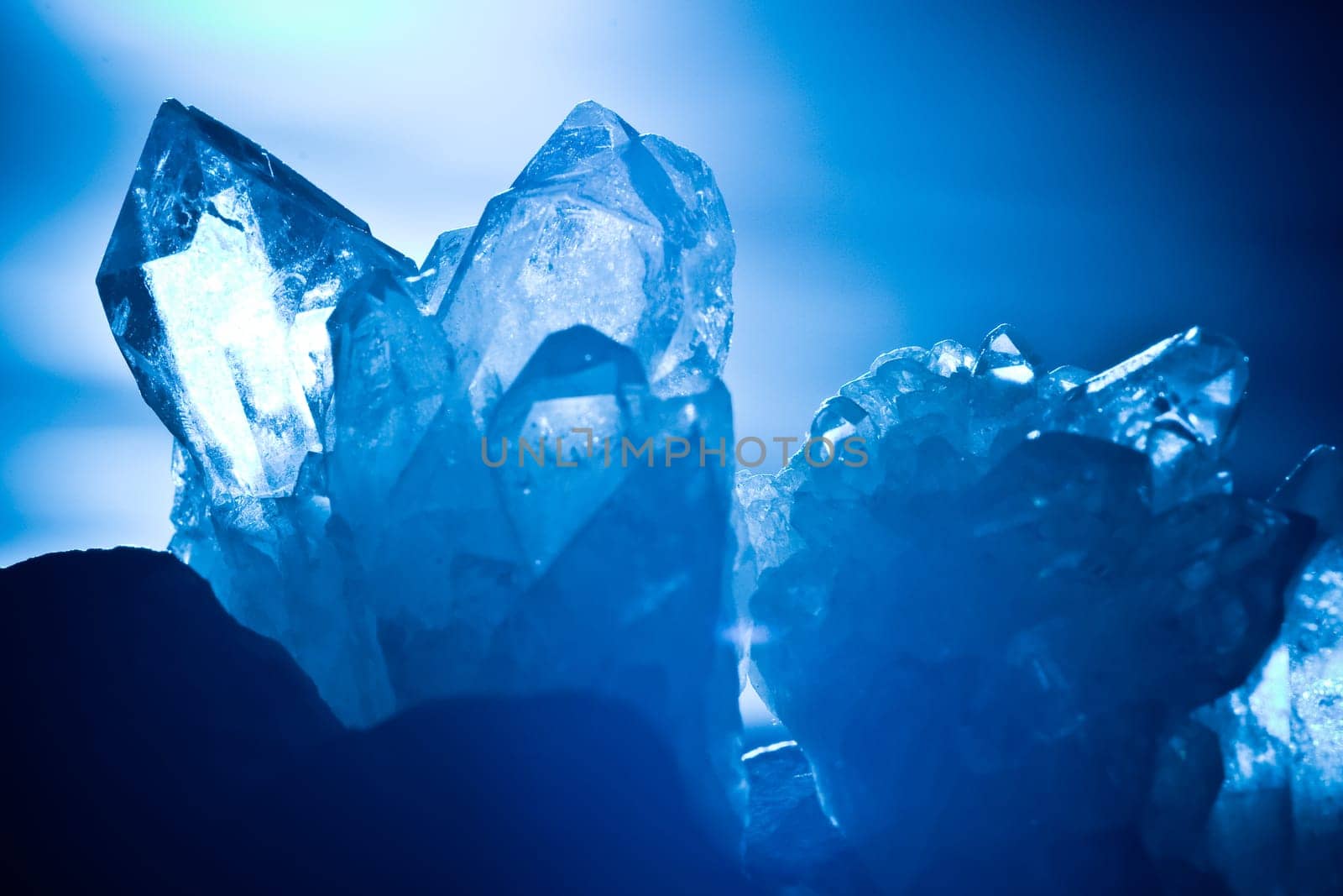 White Blue Glowing Rock Crystal Quartz with Backlight