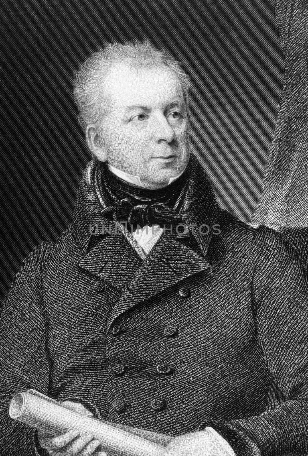 Isaac Gascoyne (1763-1841) on engraving from 1837. British Army officer and Tory politician. Engraved by Scriven after a painting by Lonsdale and published by G.Virtue.