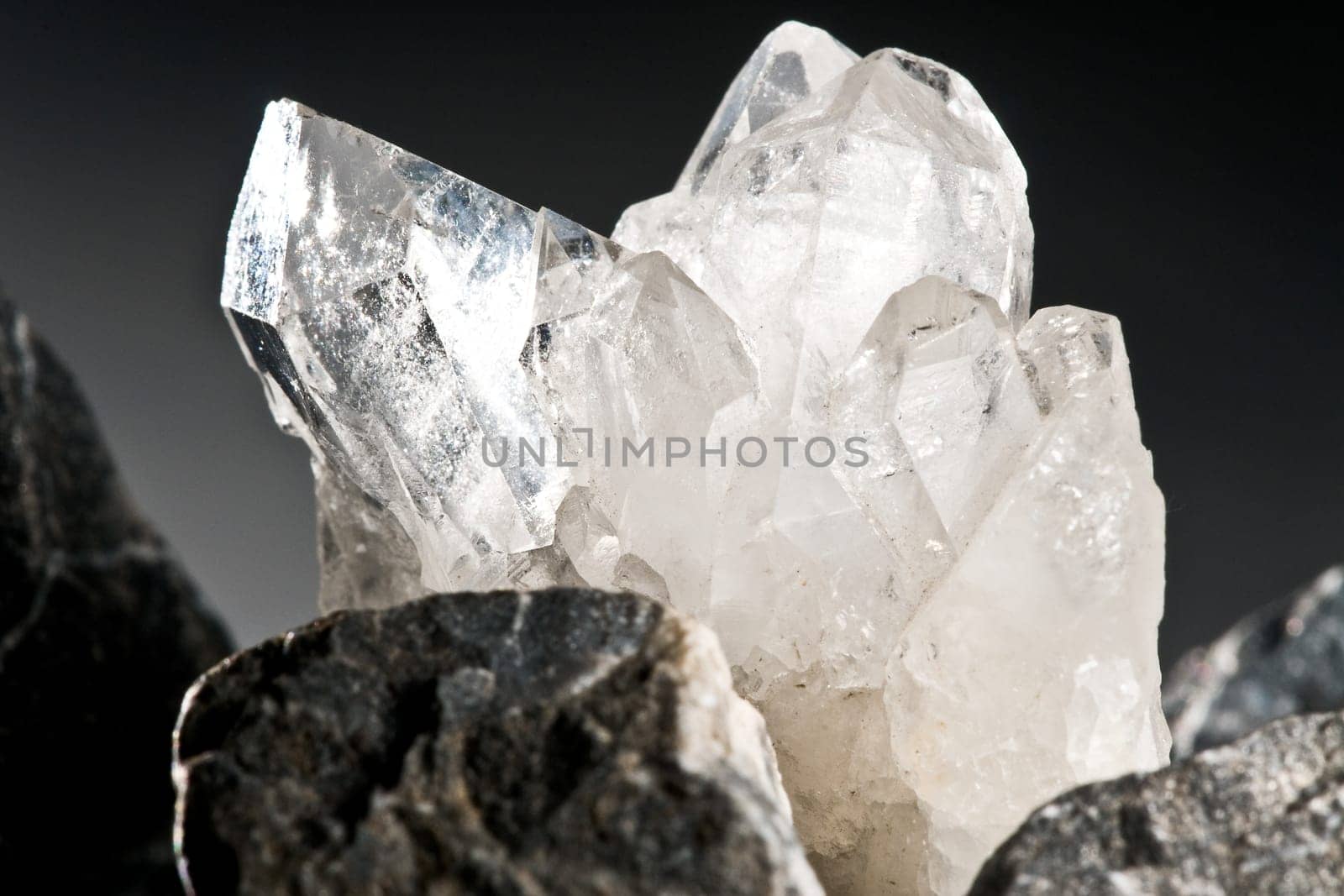 White Glowing Rock Crystal Quartz with Black Background