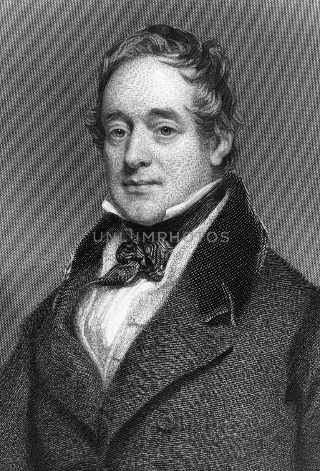 George Lyall (1779-1853) on engraving from 1837. Chairman of the Honourable East India Company in 1830. Engraved by H.Robinson after a painting by T.Phillips and published by G.Virtue.