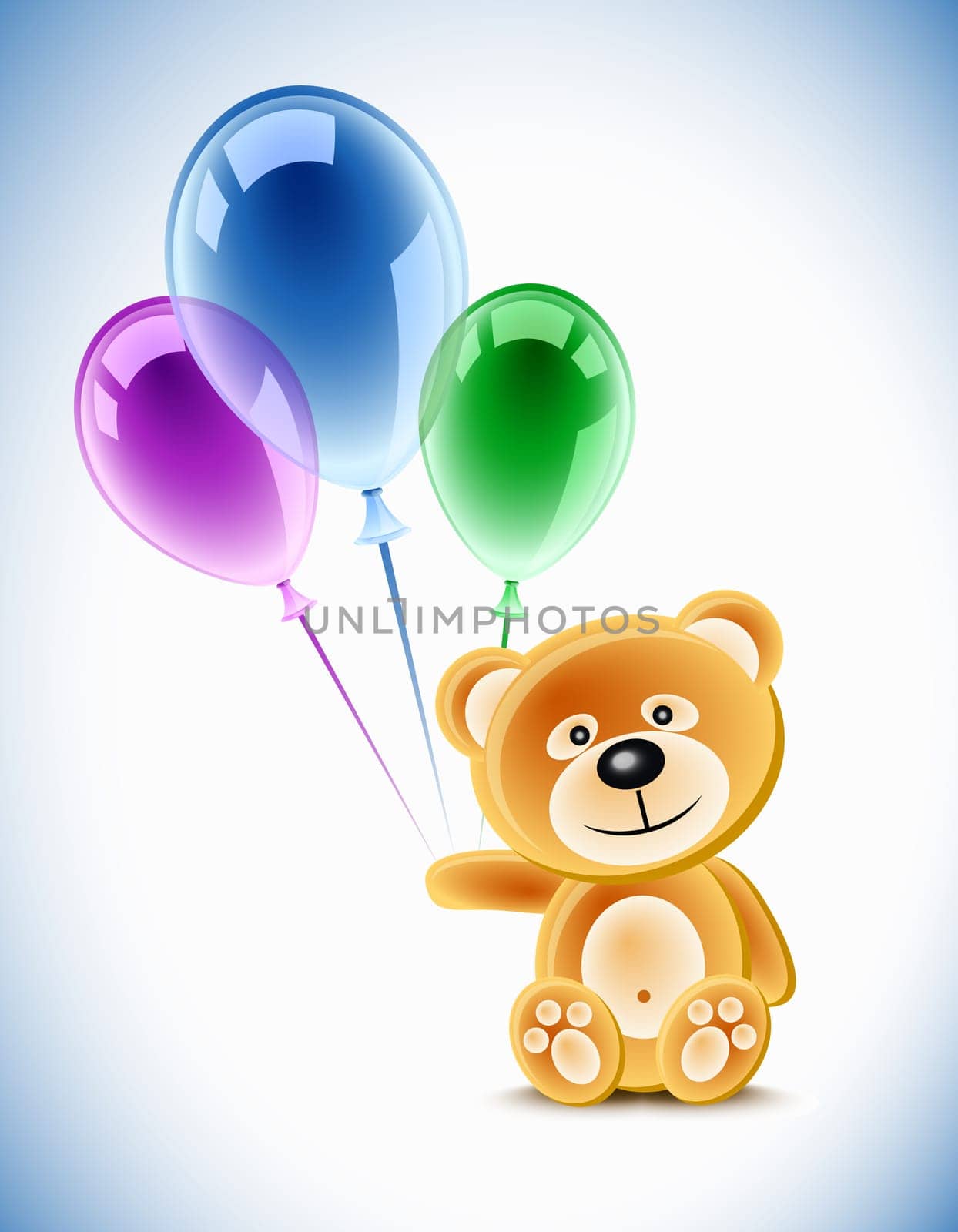 Teddybear holding transparent balloons