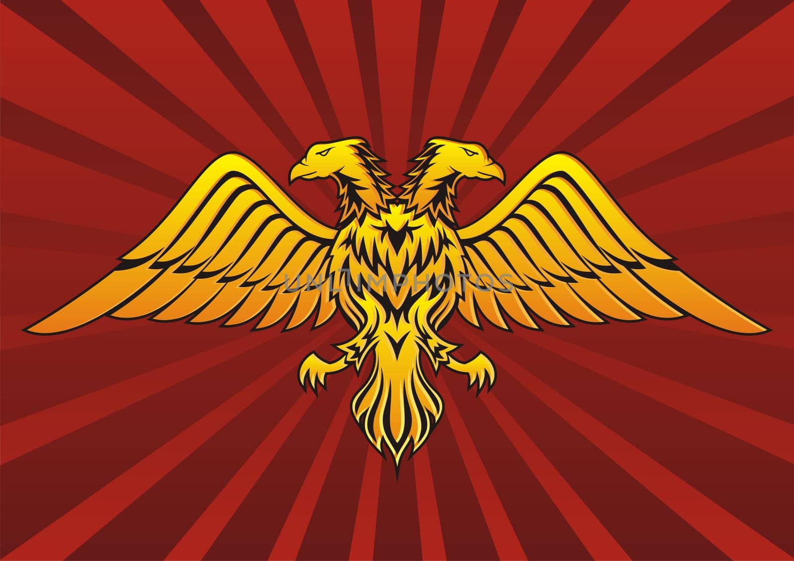 Double headed eagle in dark red background
