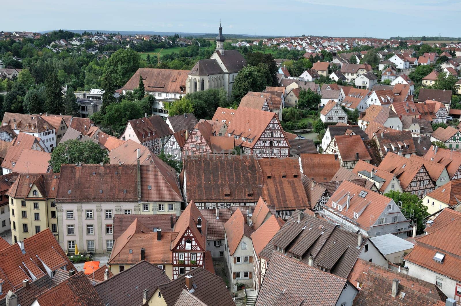 aerial view of roofs of ancient city center