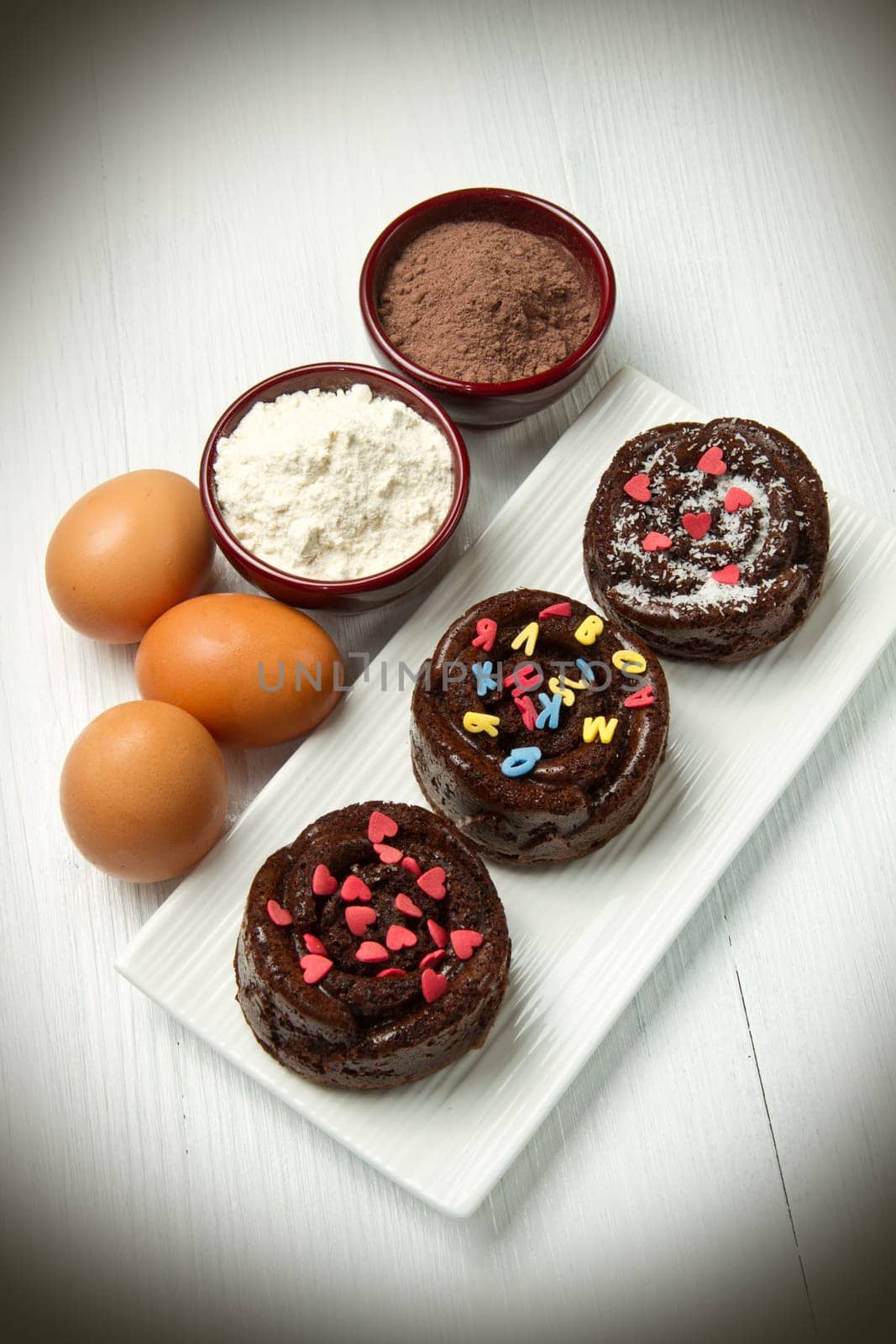 Delicious decorated chocolate muffins