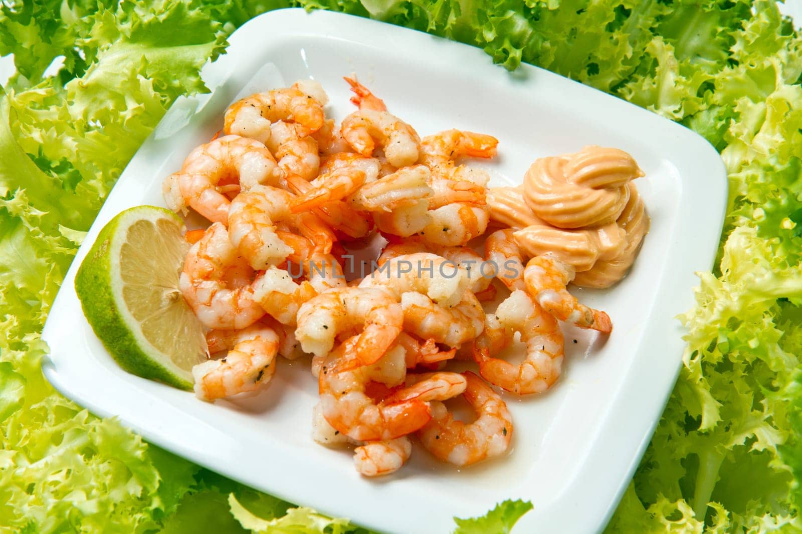 shrimp salad on fresh lettuce