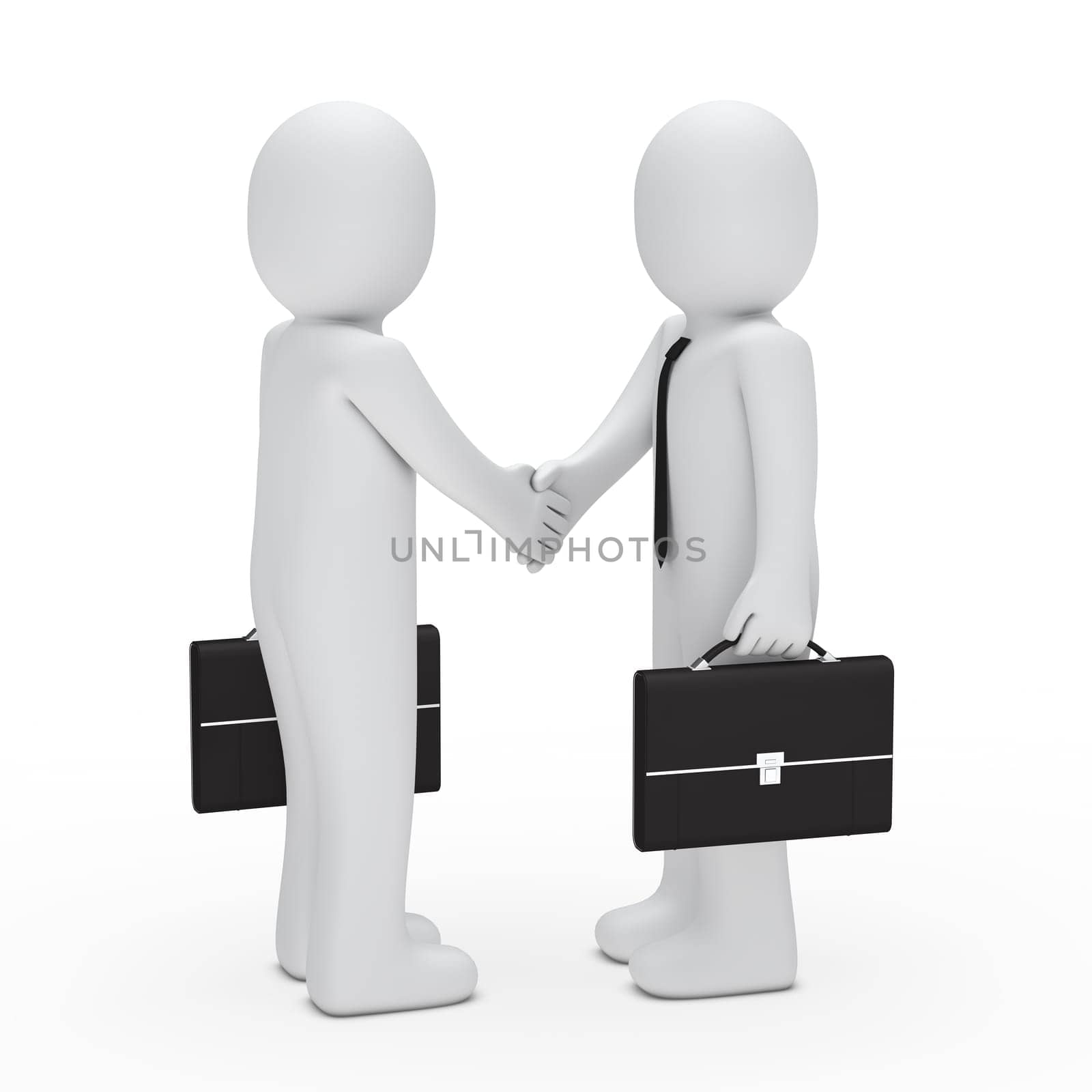 3d businessman handshake with briefcase black