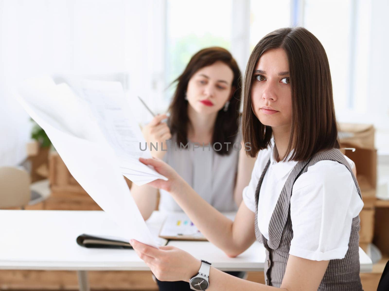 Beautiful smiling businesswoman portrait workplace by kuprevich