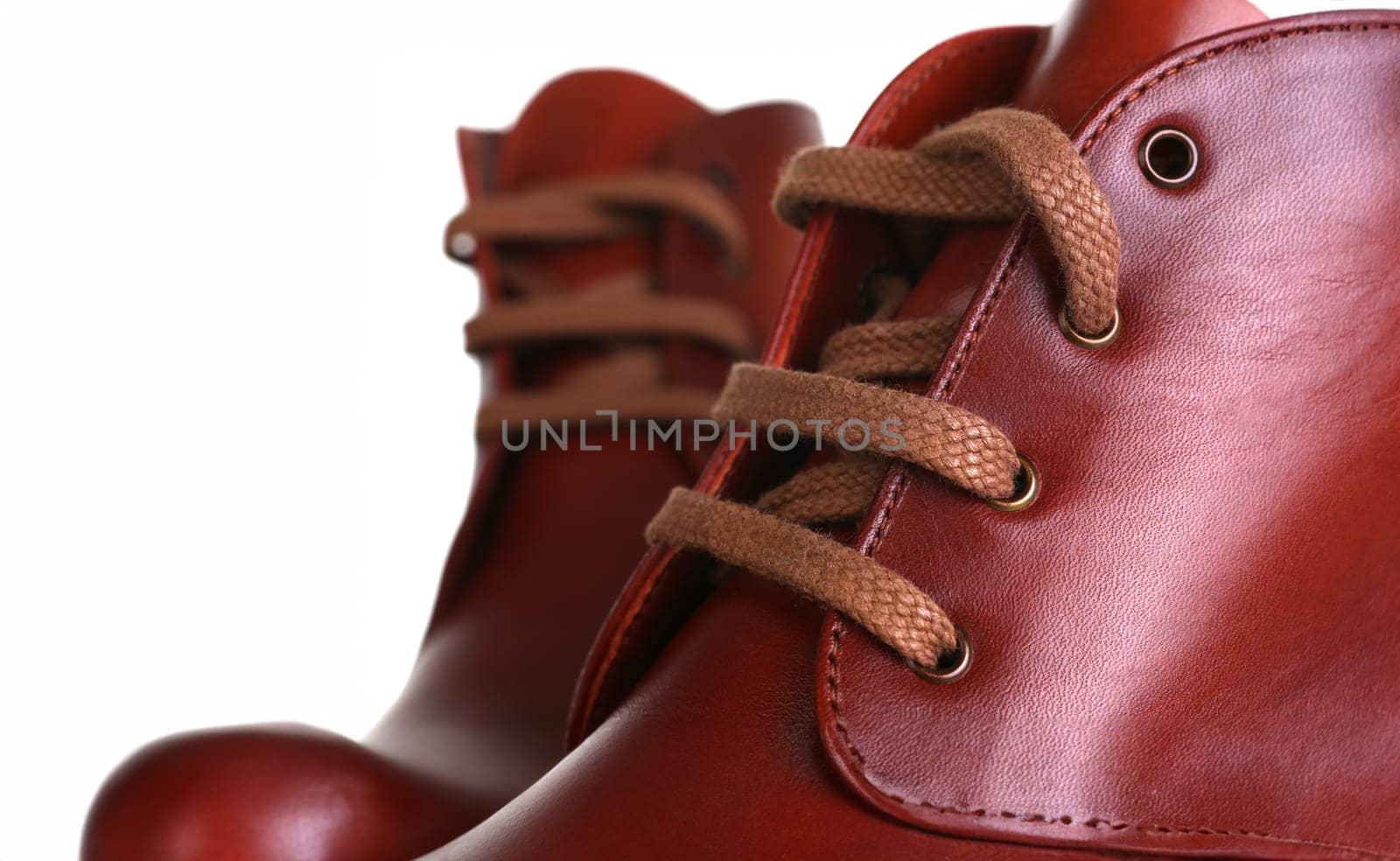 Orange red leather shoes men women unisex beauty fashion style isolated on white background laces store stylish clothes