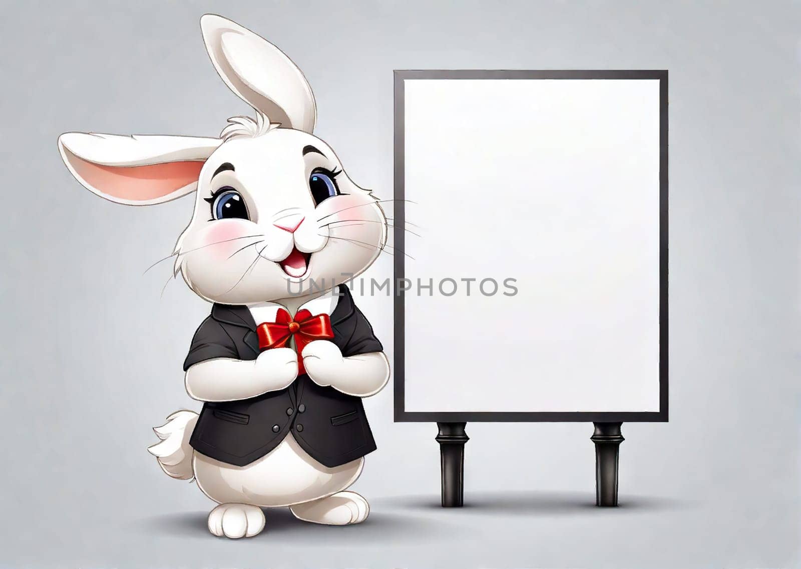 Rabbit holding a blank banner design for your mock up text