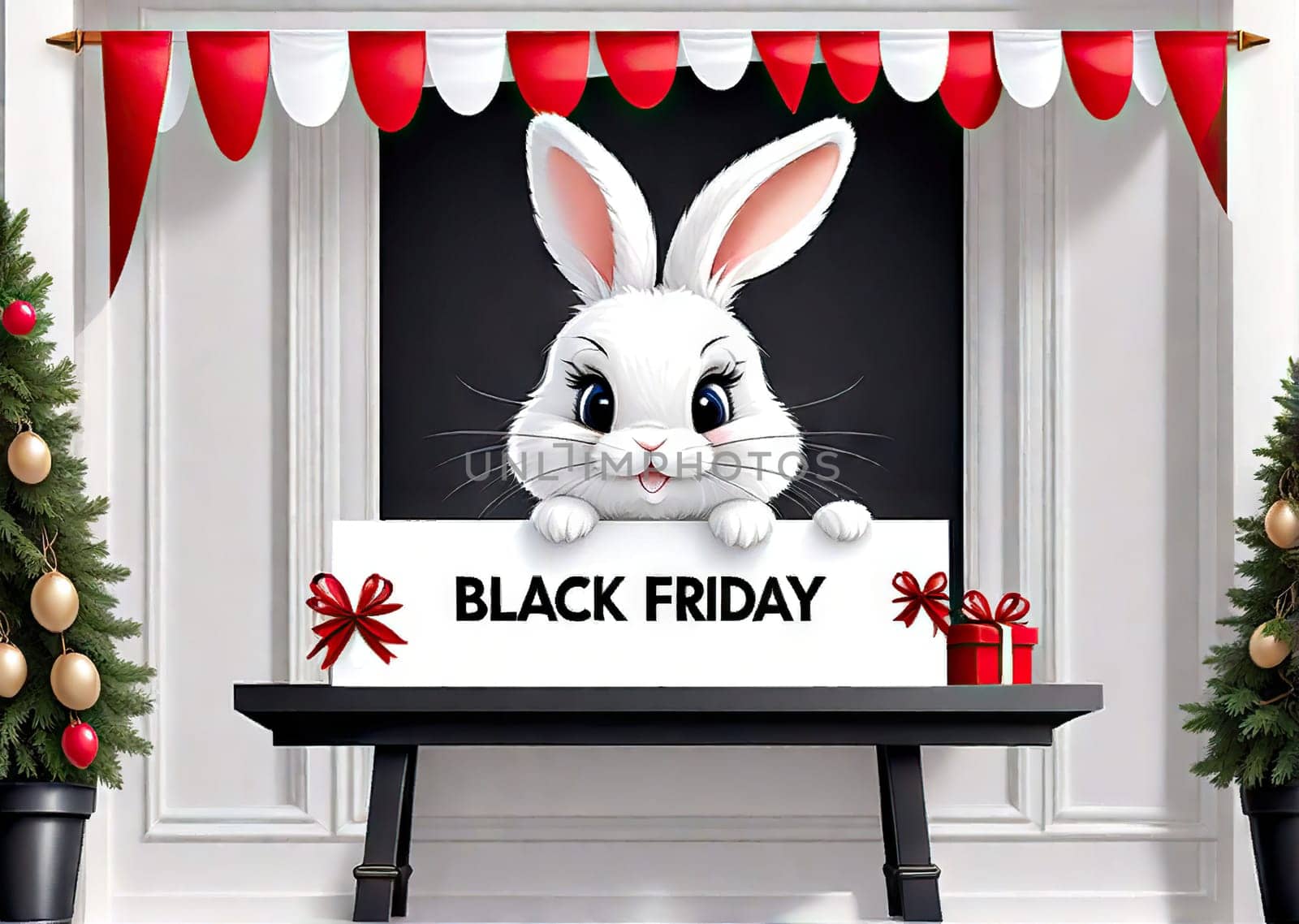 Cute bunny with banner that says Black Friday, concept seasonal discounts by EkaterinaPereslavtseva