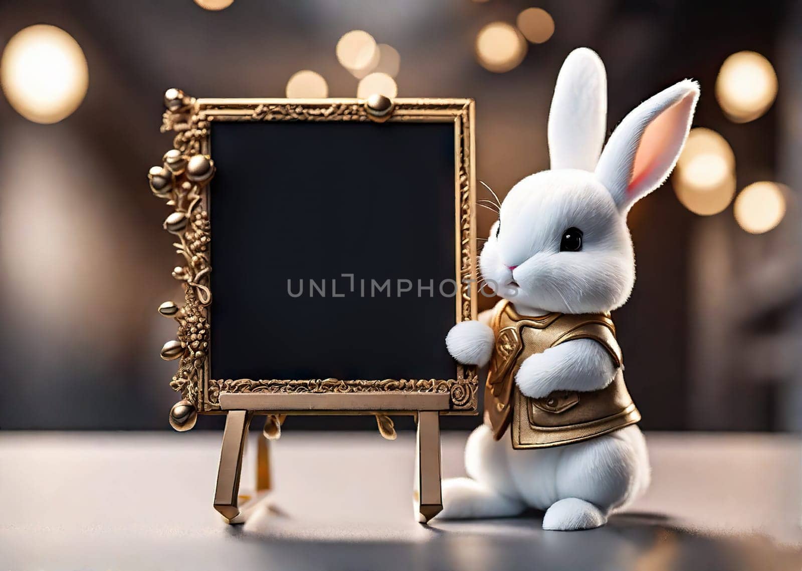 Easter Bunny with a blank sign design for your mock up text. by EkaterinaPereslavtseva