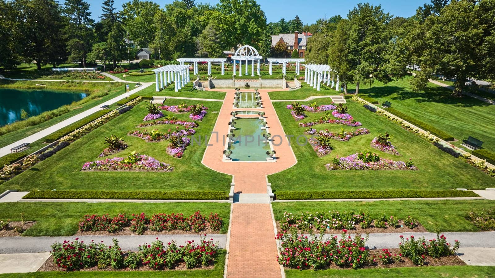 Image of Geometric symmetry at gorgeous Lakeside Park outdoor wedding location aerial