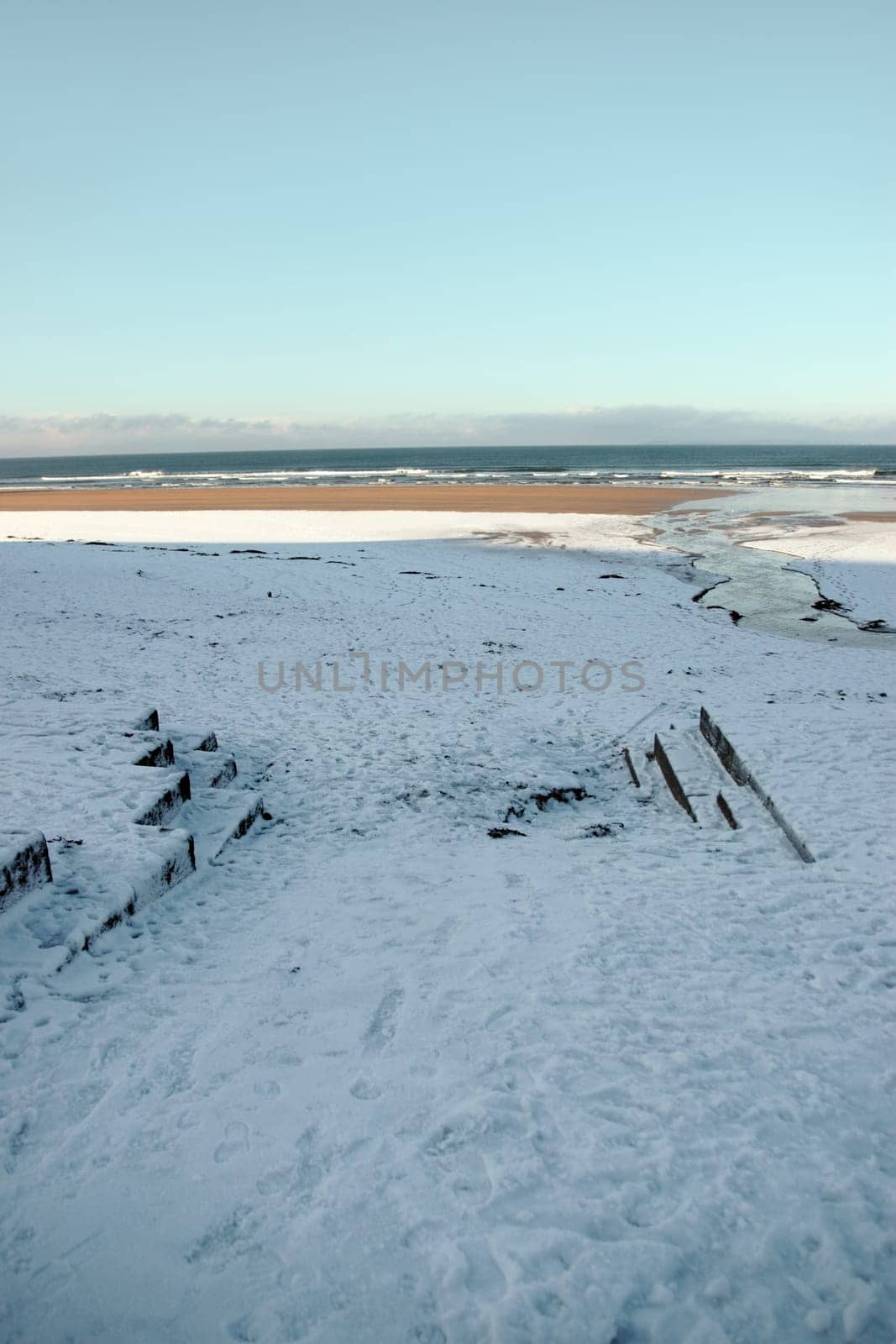 an icy beach promenade view in ballybunion co kerry ireland