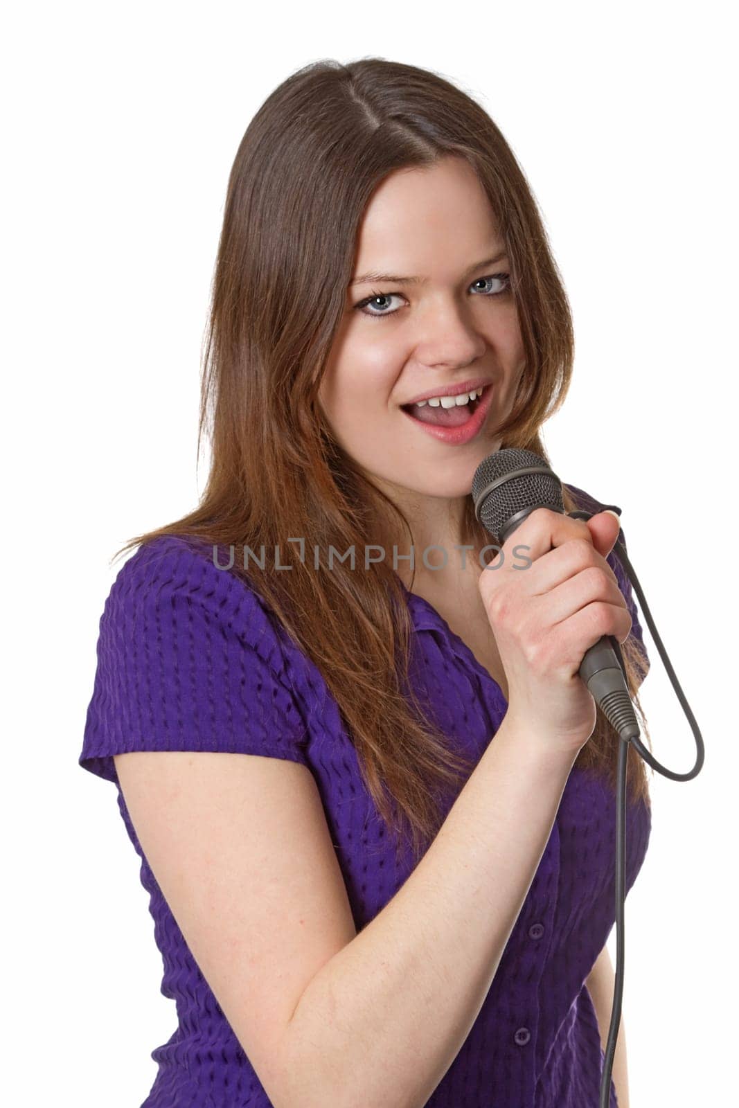 Attractive young woman with headphones isolated on white background