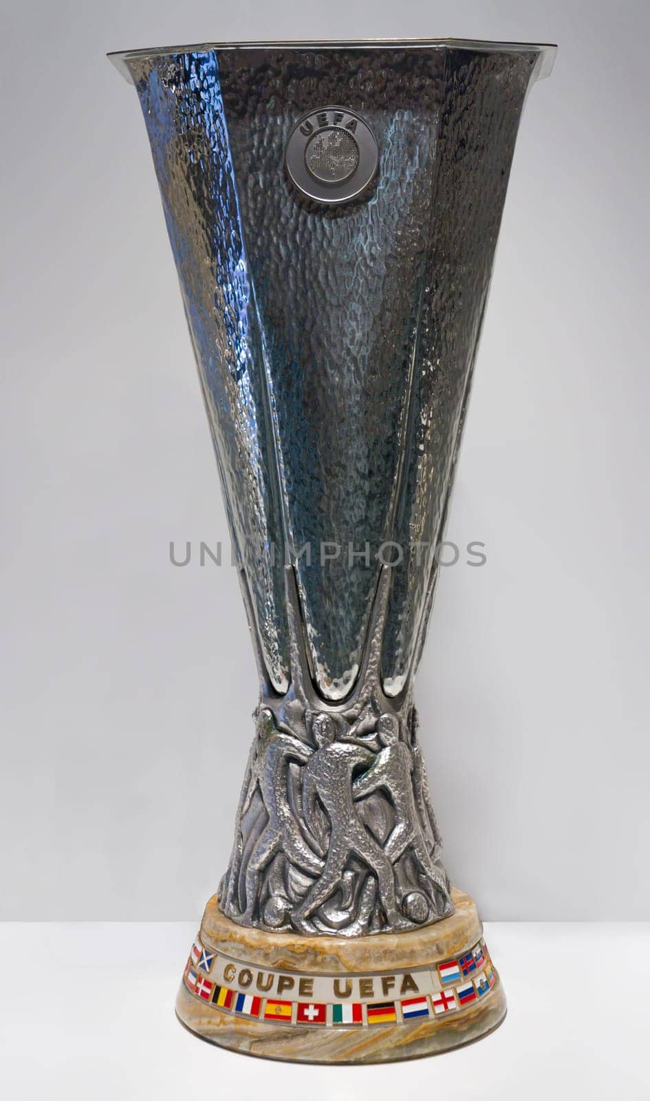 VALENCIA, SPAIN - AUGUST 23:UEFA Champions League Trophy Tour 2004 in Valencia, Spain August 23,2011.The UEFA Cup - trophy awarded annually by UEFA to the football club that wins the UEFA Europa League