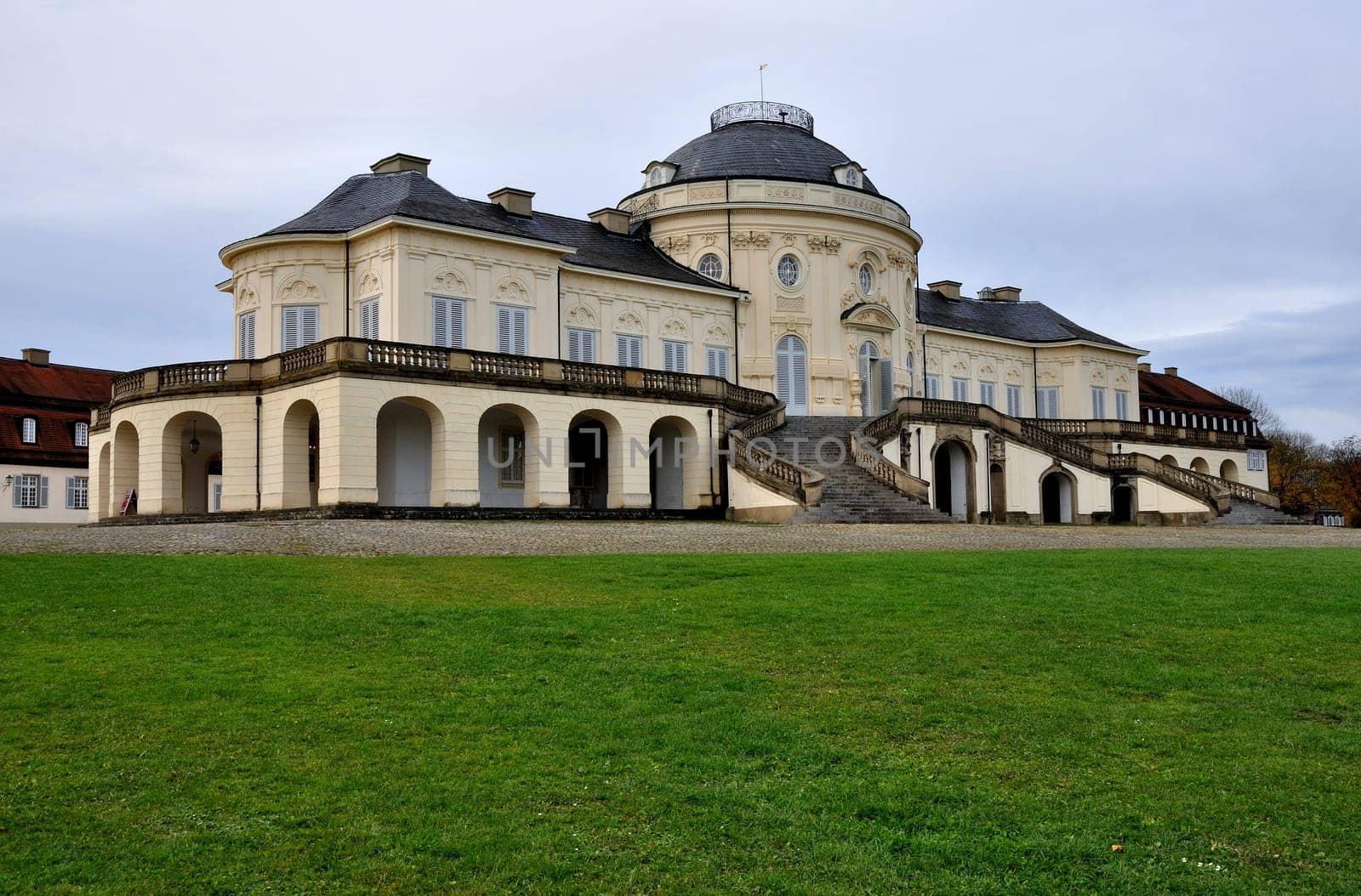 view of the main prospect of the famous castle located in a park in surroundings of the city,