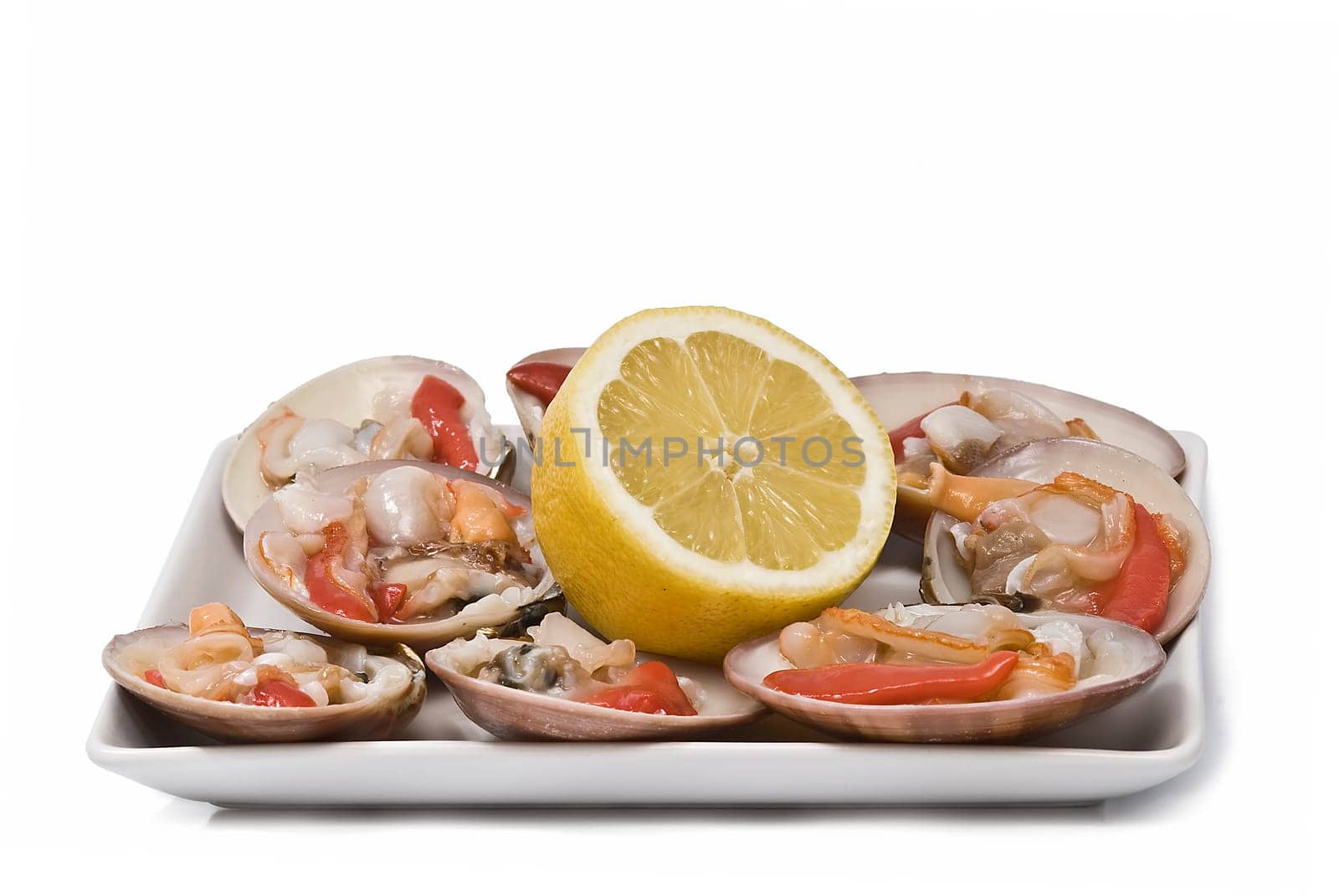Fresh smooth clams isolated over a white background.