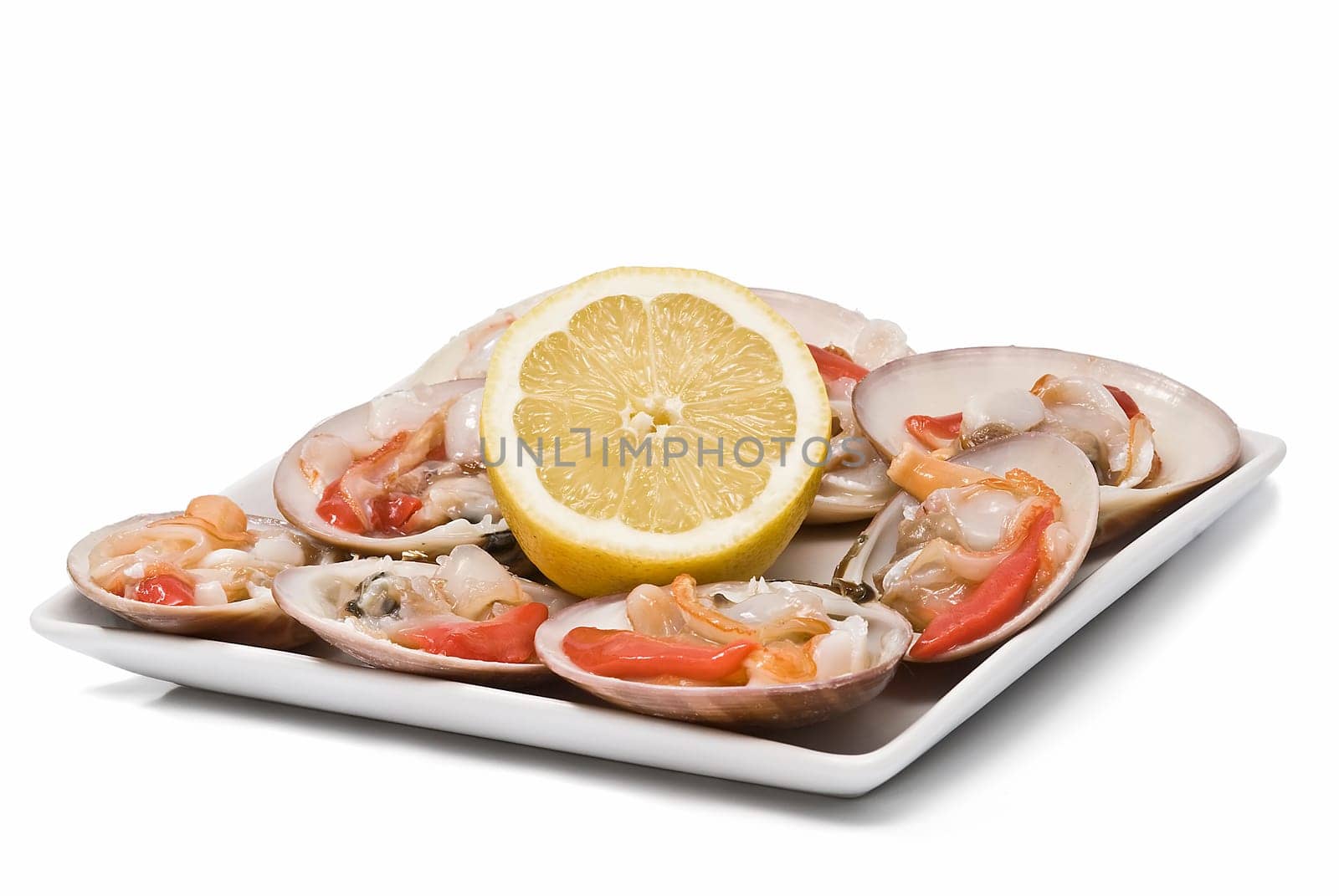 Fresh smooth clams isolated over a white background.