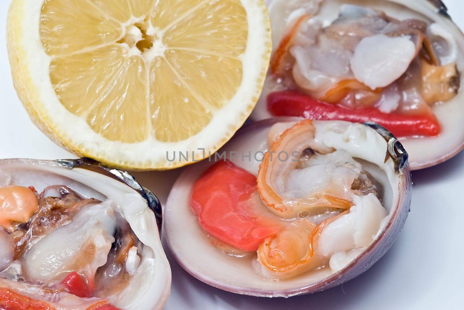 Fresh smooth clams isolated over a white background.