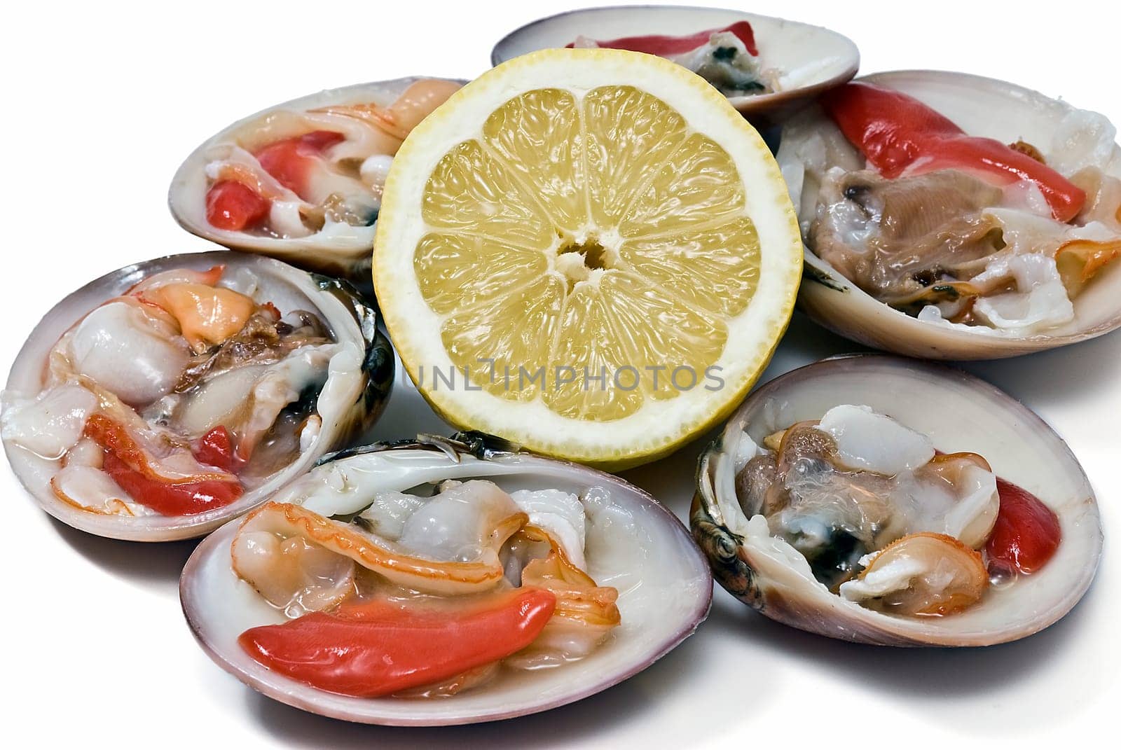 Fresh smooth clams isolated over a white background.