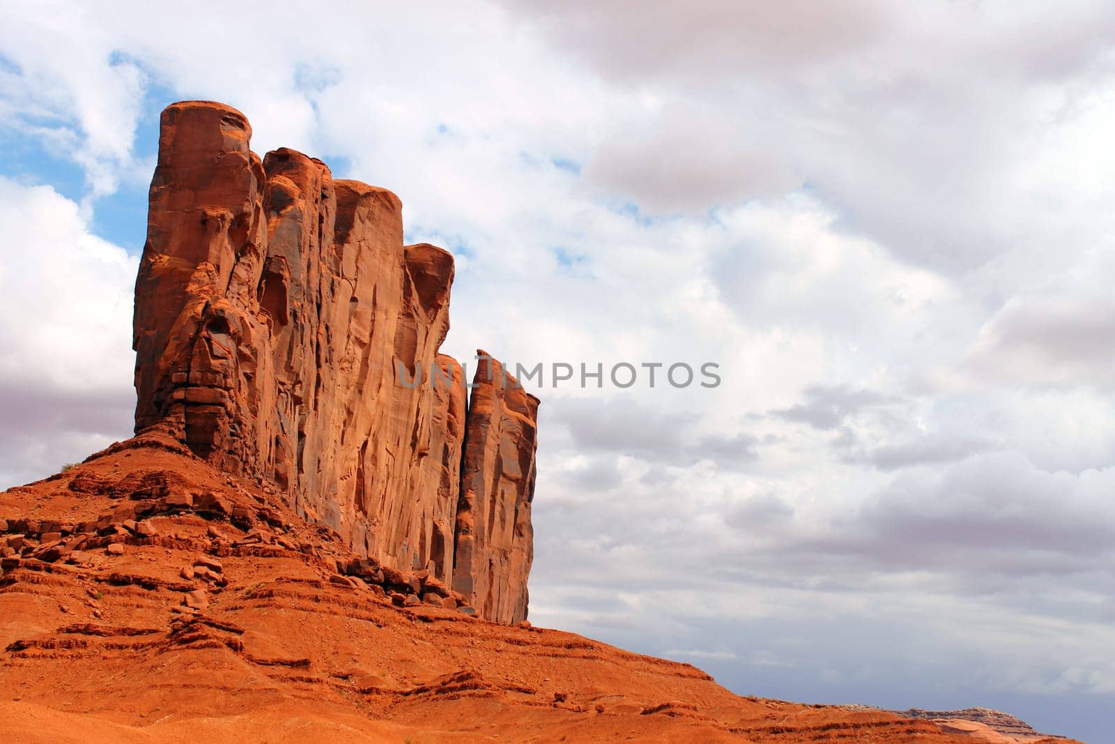 Closer view with high contrast of a rock in the Monument Valley