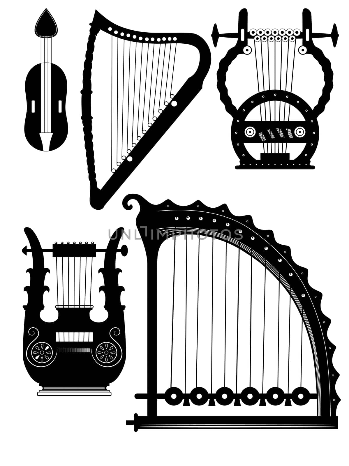 Illustration of the various antique strings instruments - hapr - lyra