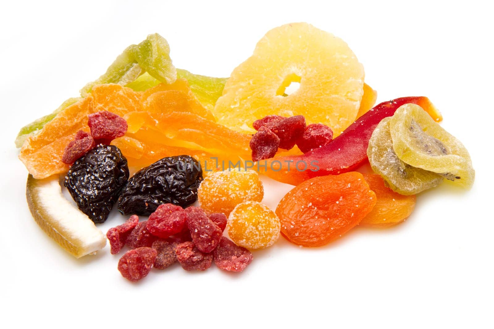 dried fruits on white background