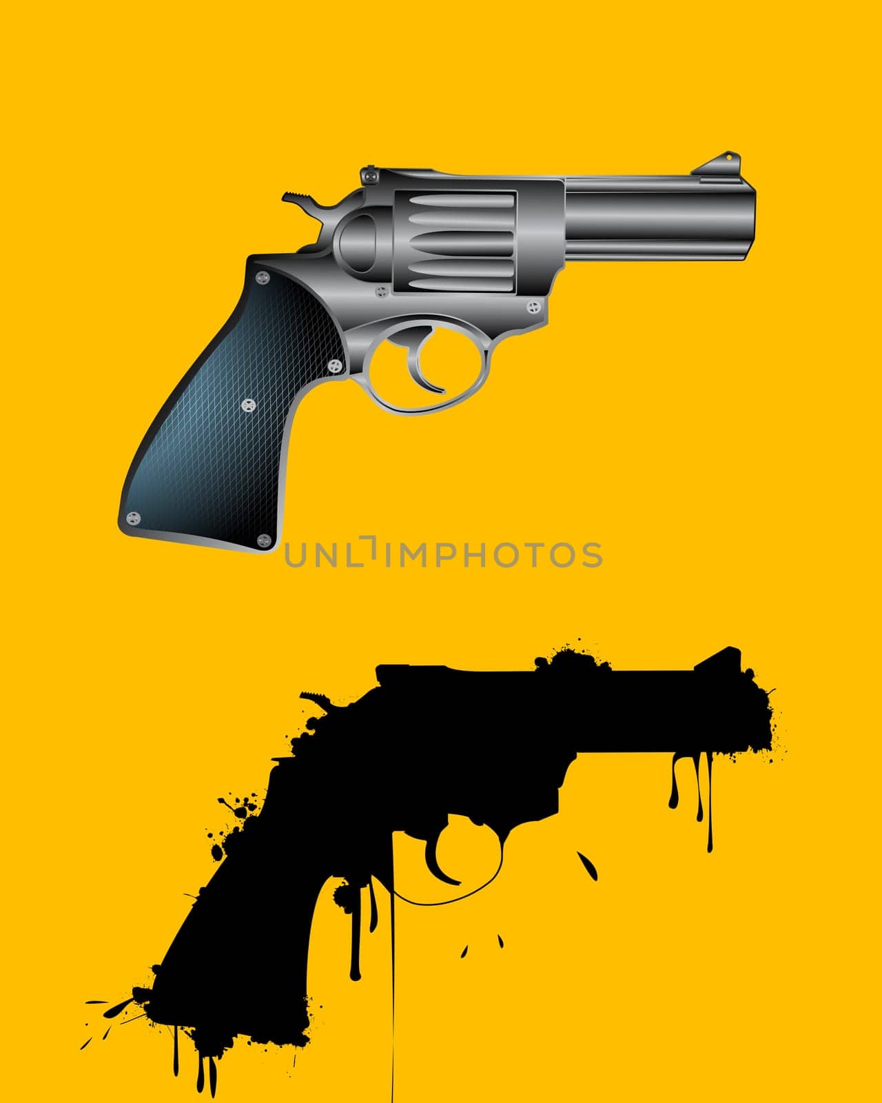 Grunge revolver and reflection, abstract art