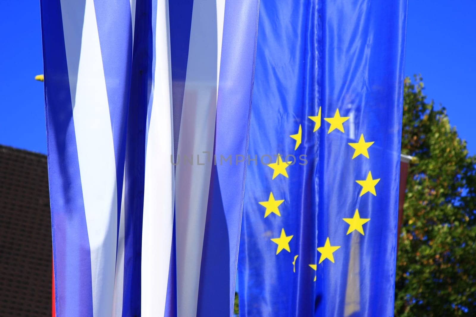 Flags of Greece and the European Union