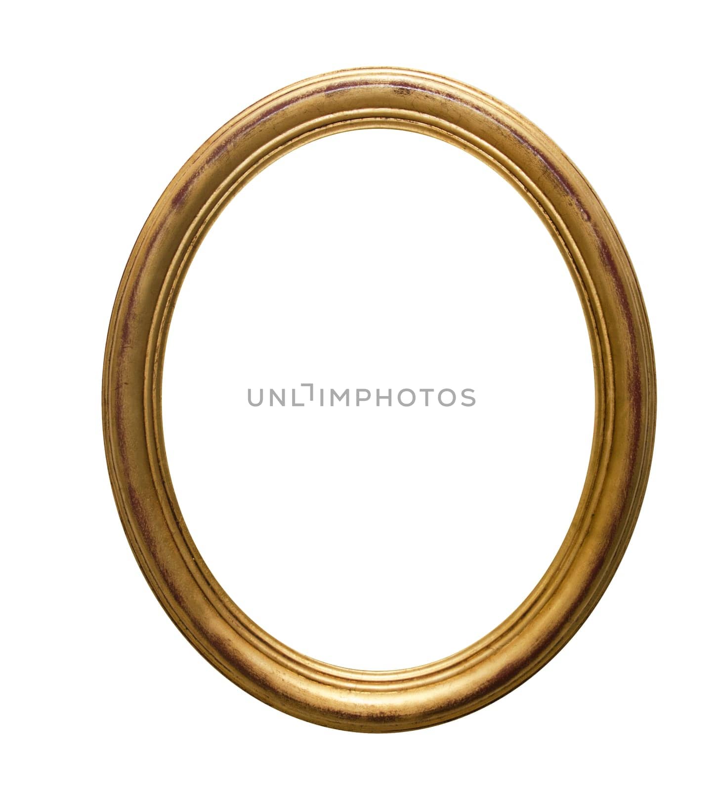 Picture gold frame with a decorative pattern on a white