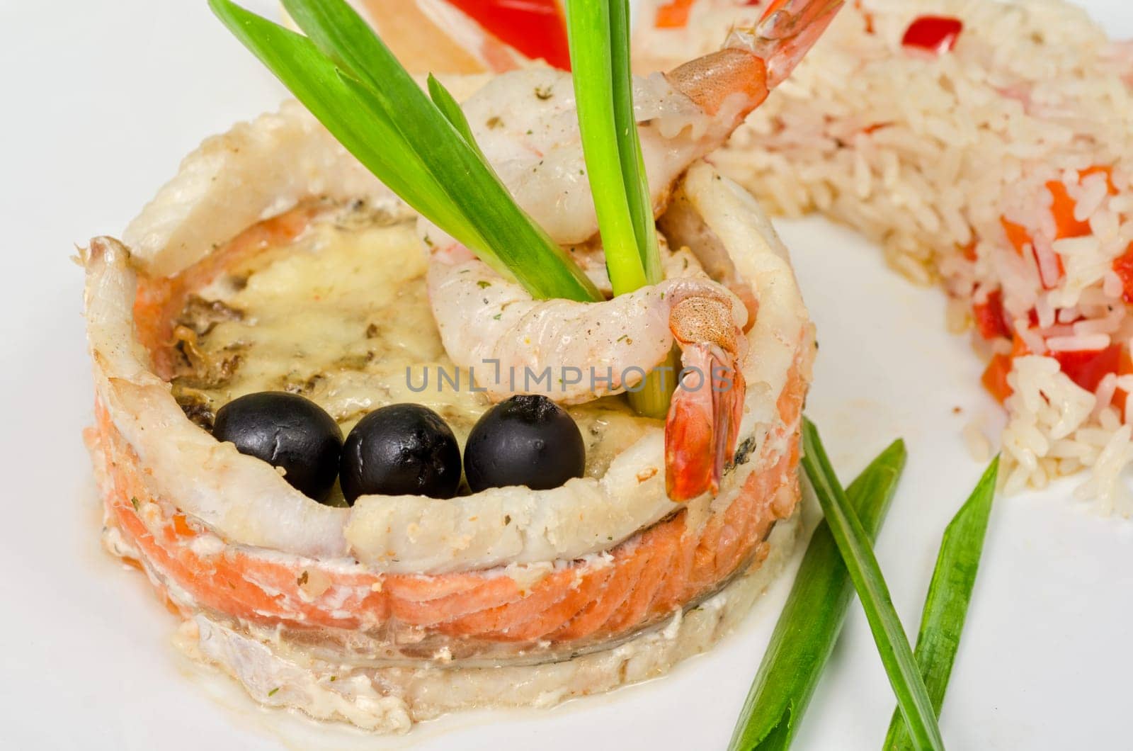tasty prepared fish with rice and vegetables