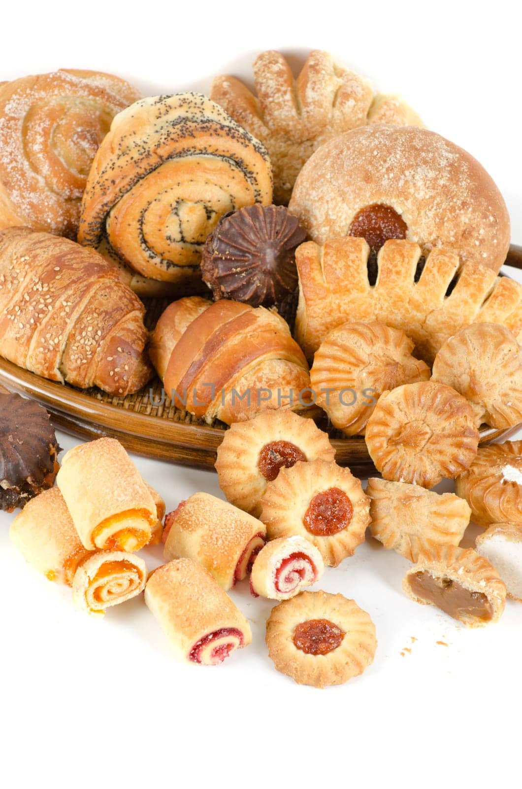 Bakery foodstuffs set on a white background