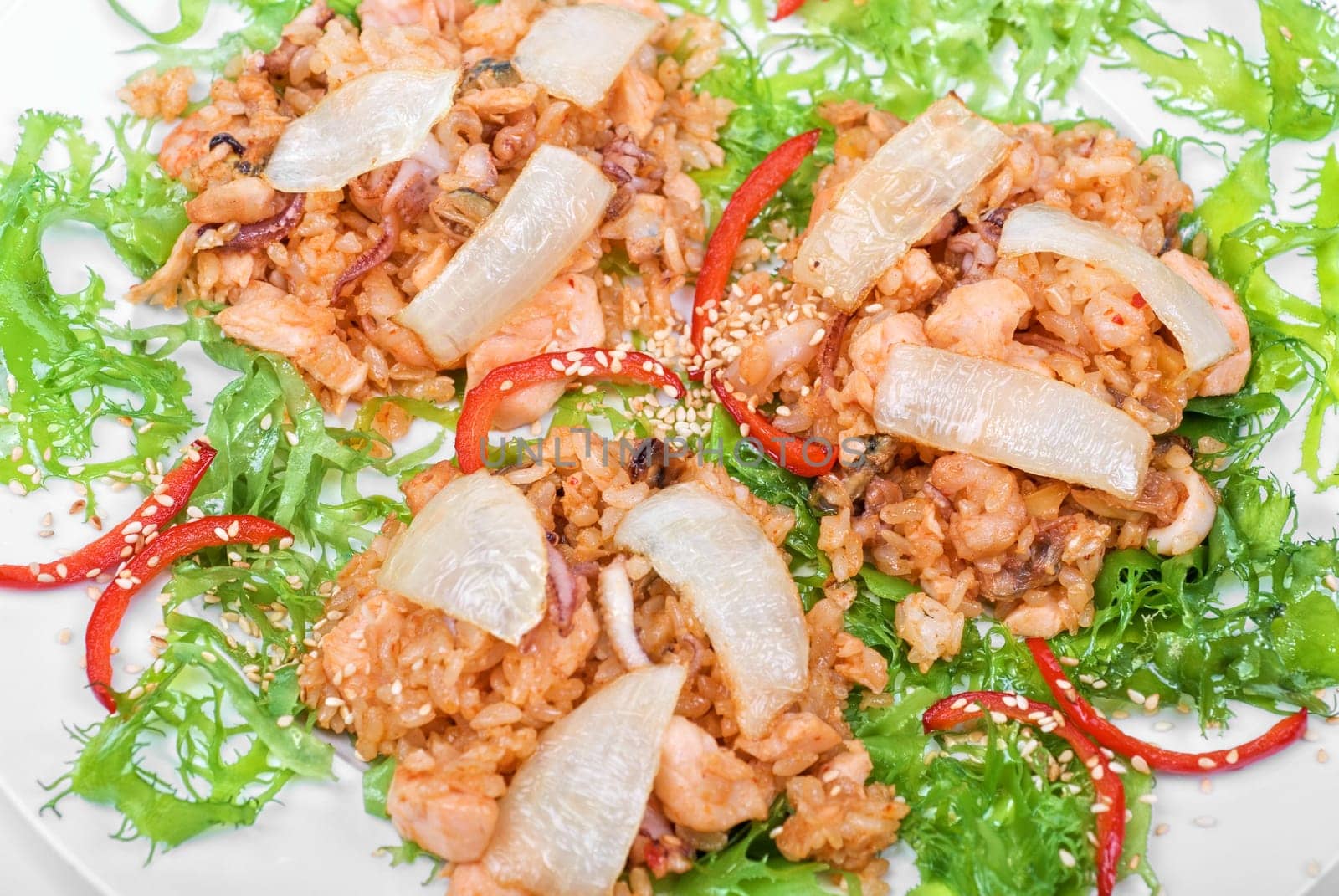 Rice with roast vegetables closeup